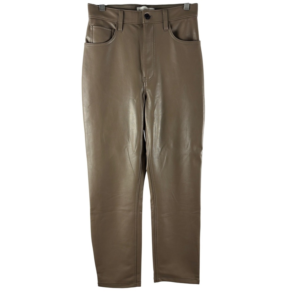 Abercrombie Fitch 90s Straight Ultra High Rise Faux Leather Pants Taupe 4 Vegan